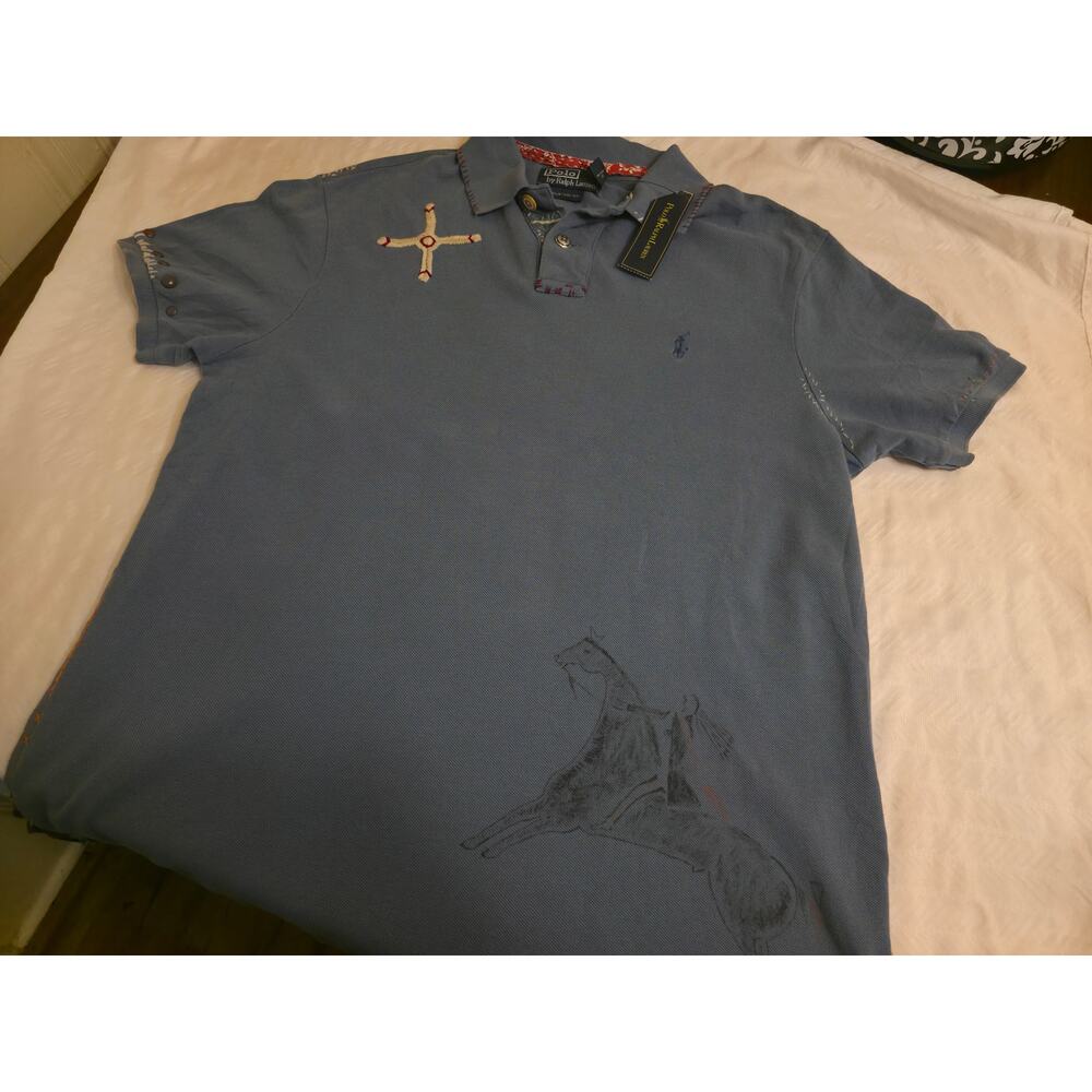 Polo Ralph Lauren Custom Fit Artisan Patchwork Sashiko Polo Shirt NWT Large - Picture 2 of 8